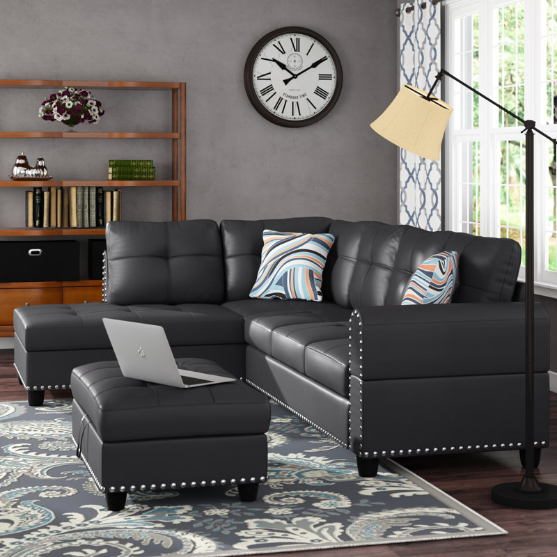 Charlton Home® Schwindt 97.2" Wide Faux Leather Sofa & Chaise with